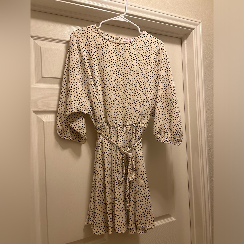 Pink Lily Just Can’t Say Goodbye Beige Spotted Mini Dress